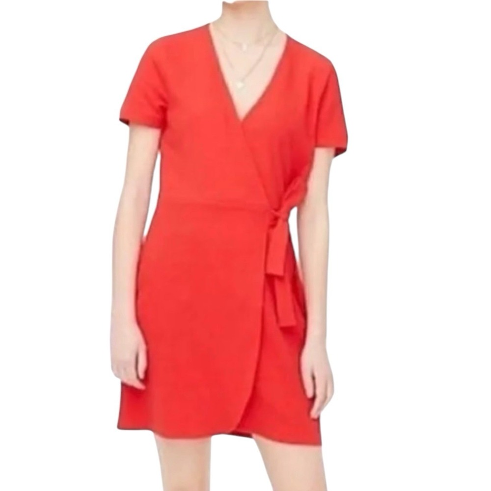 J.Crew Womens Large Red Textured Knit Short Sleeve Wrap Dres #AK924